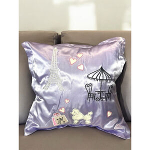 Nicole Miller Eiffel Tower Dog Purple satin 18x18 PILLOW COVER ONLY Paris Love